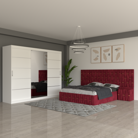 Dormitor Eric Rosu Cu Extensii Dulap Alb 250 cm