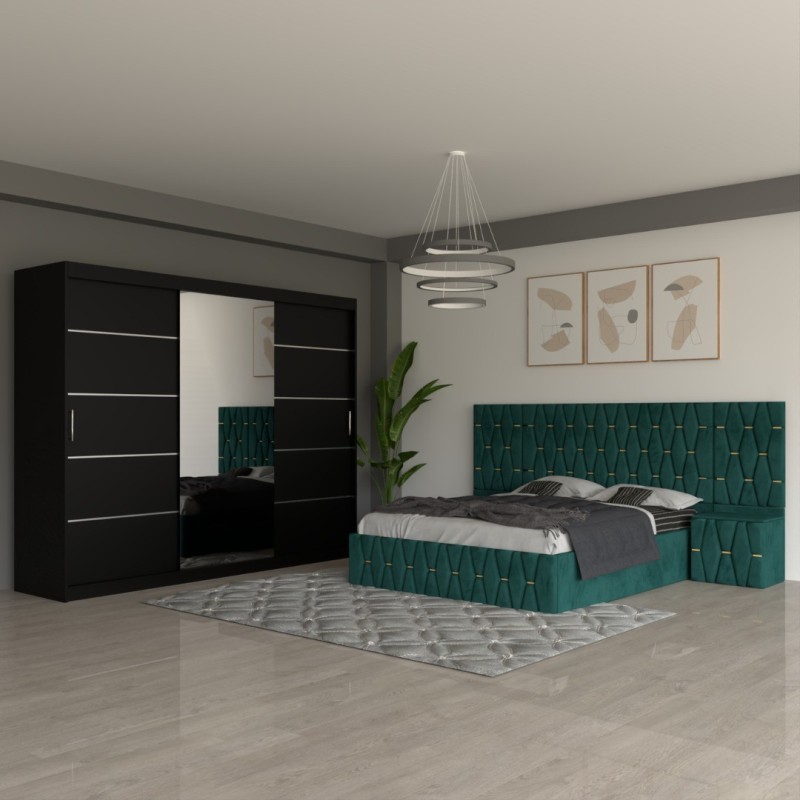 Dormitor Eric Verde Cu Extensii Dulap Negru 250 cm