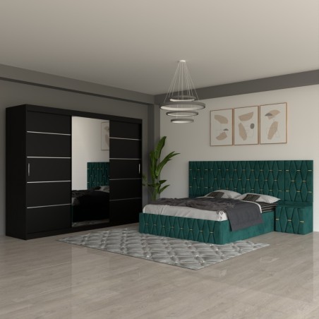 Dormitor Eric Verde Cu Extensii Dulap Negru 250 cm