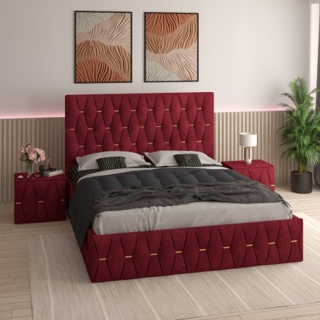 Pat Tapitat Eric Rosu cu Noptiere Tapitate Rosu  fara Saltea