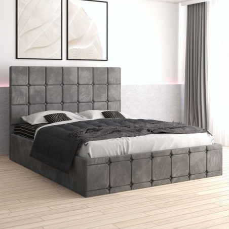 Pat Tapitat Ven03 Gri + Saltea 20cm Grosime + Somiera Metalica Rabatabila