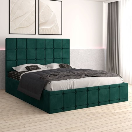 Pat Tapitat Ven03 Verde + Saltea 20cm Grosime + Somiera Metalica Rabatabila