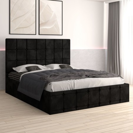 Pat Tapitat Ven03 Negru + Saltea 20cm Grosime + Somiera Metalica Rabatabila