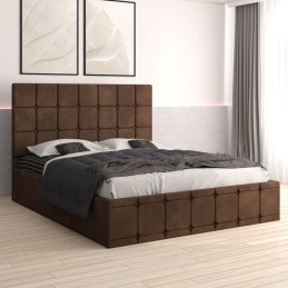 Pat Tapitat Ven03 Maro + Saltea 20cm Grosime + Somiera Metalica Rabatabila
