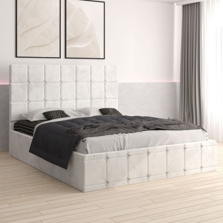 Pat Tapitat Ven03 Alb+ Saltea 20cm Grosime + Somiera Metalica Rabatabila